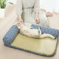 HKM-3330109 Stylish Summer Pet Nest Mat with Straw Weaving and Zen Design for Cats and Small Dogs