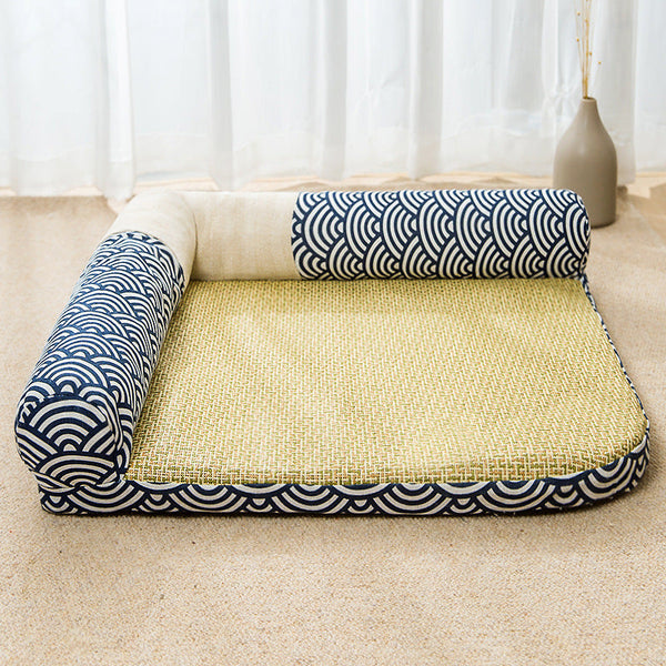 HKM-3330109 Stylish Summer Pet Nest Mat with Straw Weaving and Zen Design for Cats and Small Dogs