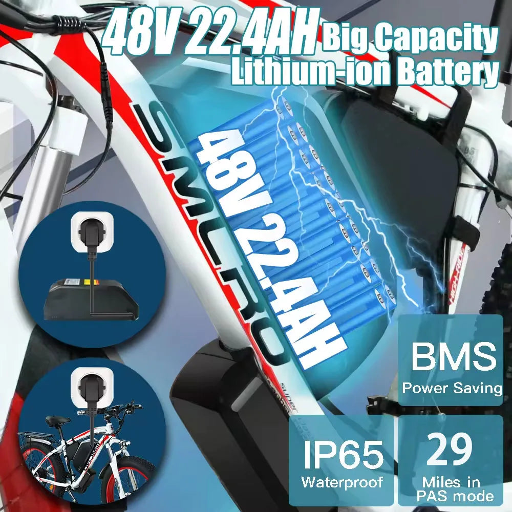 HKM-333011 Dual Motor 2000W Electric Bike 48V 22.4Ah Long Range 26'' Fat Tire Bicycle with Hydraulic Brakes