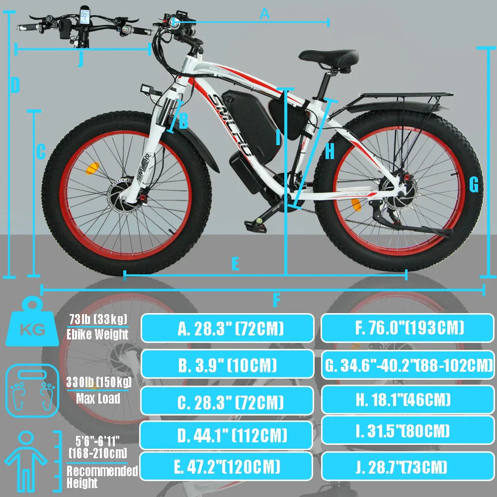 HKM-333011 Dual Motor 2000W Electric Bike 48V 22.4Ah Long Range 26'' Fat Tire Bicycle with Hydraulic Brakes