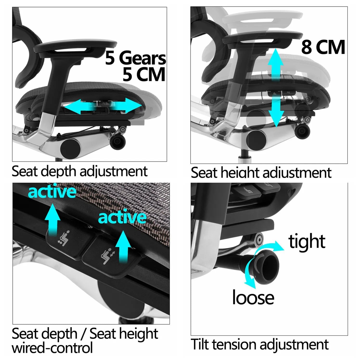 HKM-333011 Ergonomic High-Back Office Chair with Soft PU Armrests and Mesh Fabric Backrest