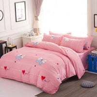 HKM-333075 Cartoon Floral Polyester Four-Piece Bedding Set with Quilt Cover and Pillowcases