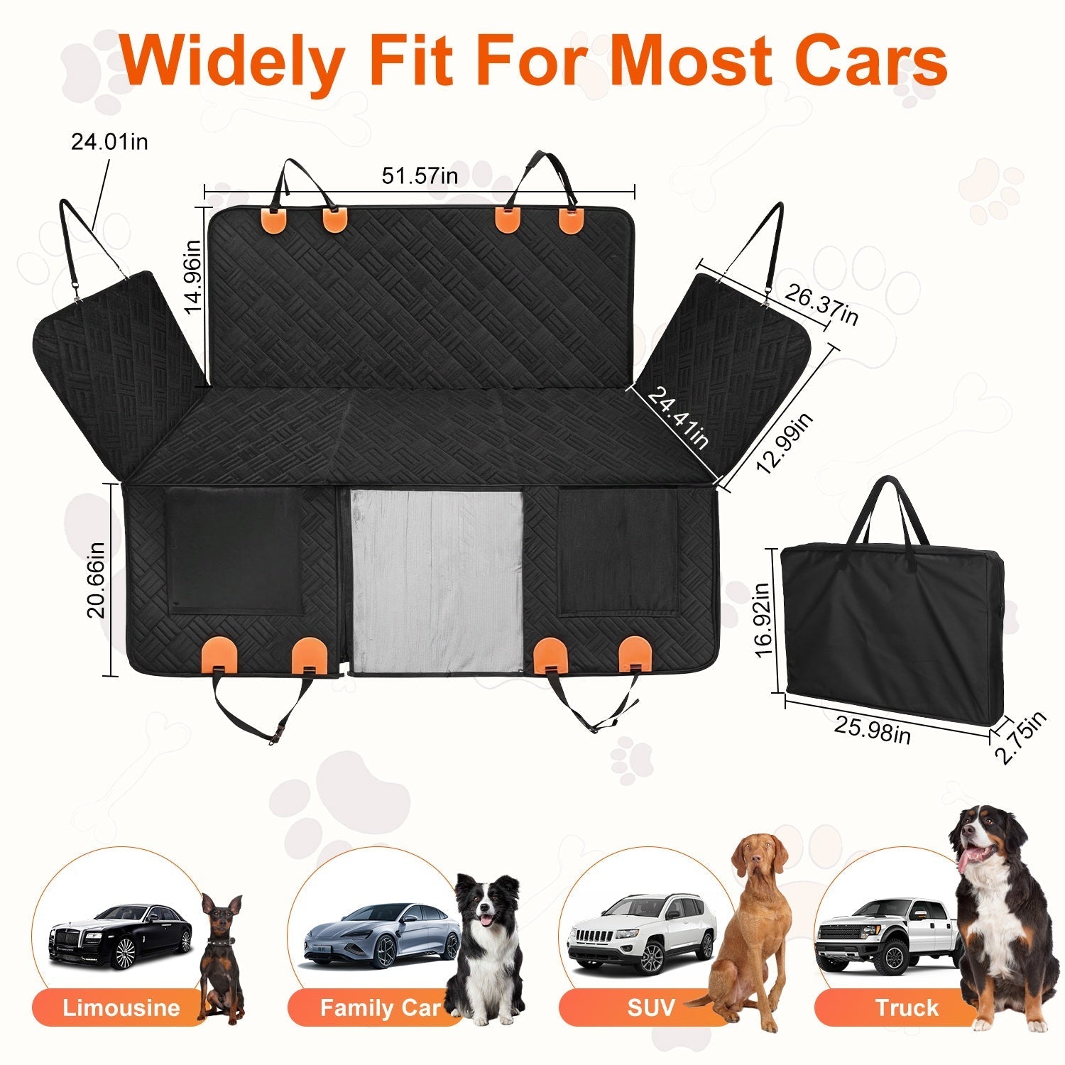 HKM-3330877 Waterproof Dog Car Seat Cover with Hammock Design, Non-Slip Oxford Fabric, Storage Bag & Mesh Window for SUVs and Trucks