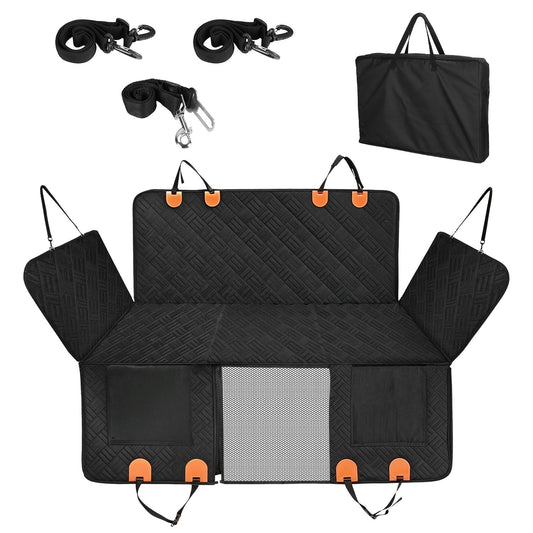 HKM-3330877 Waterproof Dog Car Seat Cover with Hammock Design, Non-Slip Oxford Fabric, Storage Bag & Mesh Window for SUVs and Trucks