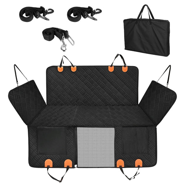 HKM-3330877 Waterproof Dog Car Seat Cover with Hammock Design, Non-Slip Oxford Fabric, Storage Bag & Mesh Window for SUVs and Trucks