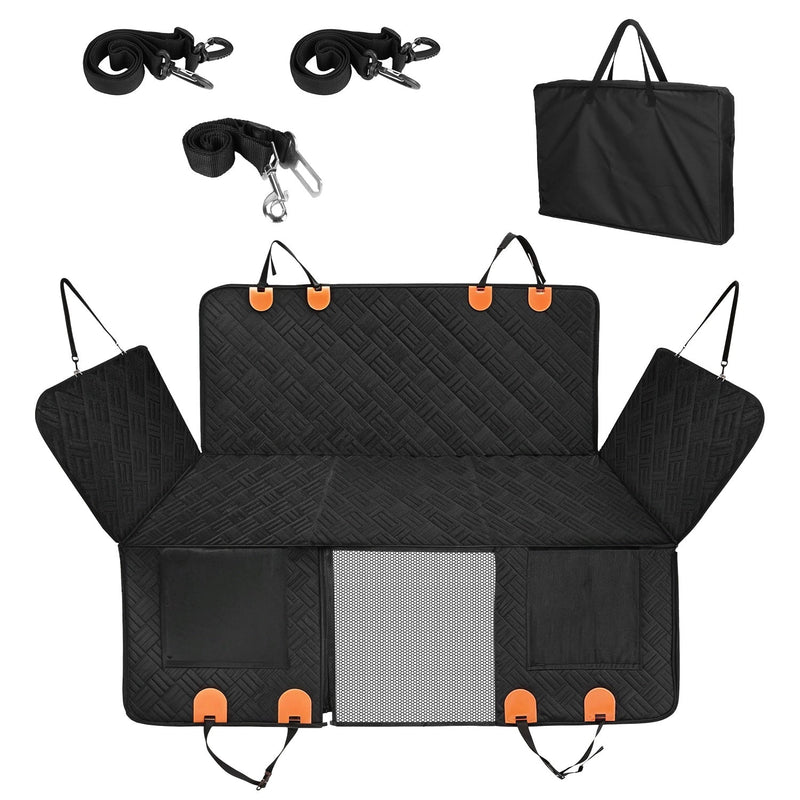 HKM-3330877 Waterproof Dog Car Seat Cover with Hammock Design, Non-Slip Oxford Fabric, Storage Bag & Mesh Window for SUVs and Trucks
