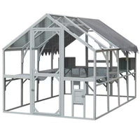 HKM-333395 Spacious Outdoor Cat House Playpen with Weatherproof Cover and Walkways, 110" Grey & White