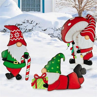 HKM-333523 Gnome Metal Insert Dwarf Santa Claus for Christmas Courtyard Decor - Iron, Multiple Sizes