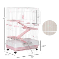 HKM-3335485 32"L 4-Level Small Animal Cage with Wheels and Slide-out Tray for Rabbits, Chinchillas, and Ferrets - Pink