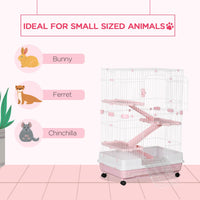 HKM-3335485 32"L 4-Level Small Animal Cage with Wheels and Slide-out Tray for Rabbits, Chinchillas, and Ferrets - Pink