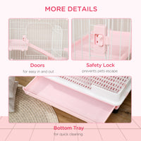 HKM-3335485 32"L 4-Level Small Animal Cage with Wheels and Slide-out Tray for Rabbits, Chinchillas, and Ferrets - Pink