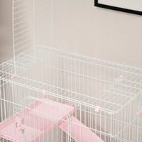 HKM-3335485 32"L 4-Level Small Animal Cage with Wheels and Slide-out Tray for Rabbits, Chinchillas, and Ferrets - Pink