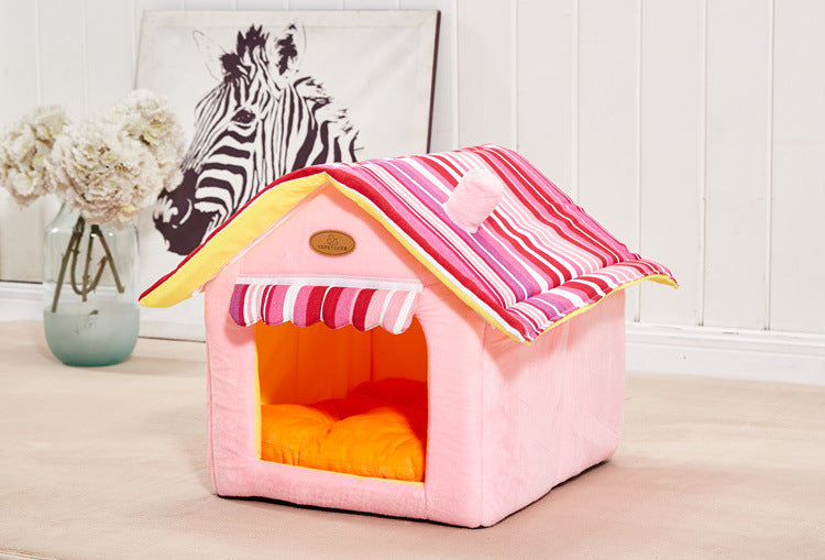HKM-3335869 Removable Cover Striped Pet House Bed for Small to Medium Dogs and Cats