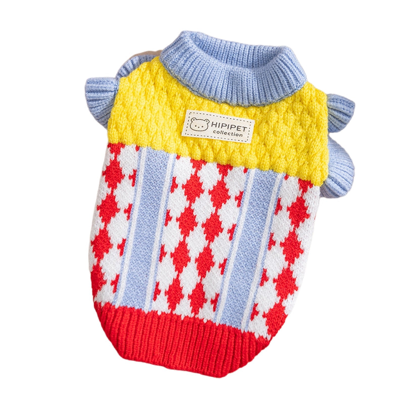 HKM-3336381 Cozy Color-Block Knitted Sweater for Cats and Small Dogs - Soft, Warm Autumn & Winter Wear