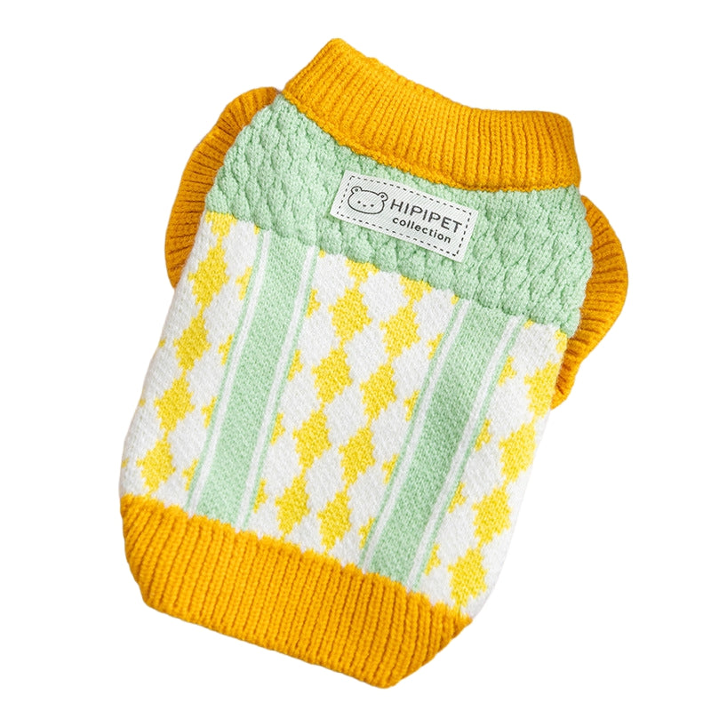 HKM-3336381 Cozy Color-Block Knitted Sweater for Cats and Small Dogs - Soft, Warm Autumn & Winter Wear