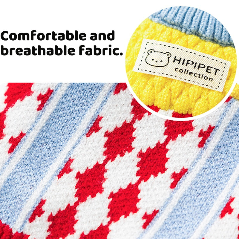 HKM-3336381 Cozy Color-Block Knitted Sweater for Cats and Small Dogs - Soft, Warm Autumn & Winter Wear