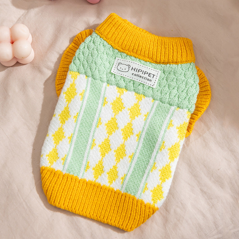 HKM-3336381 Cozy Color-Block Knitted Sweater for Cats and Small Dogs - Soft, Warm Autumn & Winter Wear