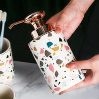 HKM-333651 Luxury Ceramic Bathroom Accessories Set - 4-Piece Soap Dispenser and Mouthwash Cup Collection