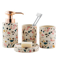 HKM-333651 Luxury Ceramic Bathroom Accessories Set - 4-Piece Soap Dispenser and Mouthwash Cup Collection