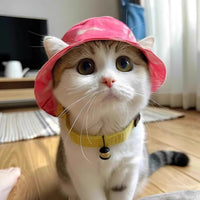 HKM-3336637 Cute Summer Bucket Hat for Pets with Exposed Ears in Color Grid Patterns