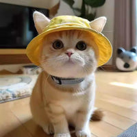 HKM-3336637 Cute Summer Bucket Hat for Pets with Exposed Ears in Color Grid Patterns