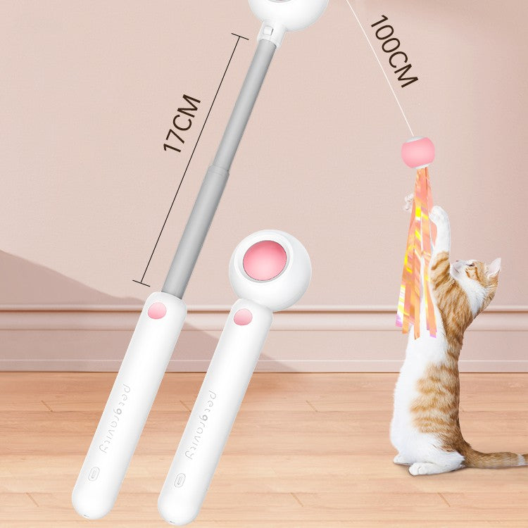 HKM-3338429 Adjustable Feather Teaser Stick with Gravity Bounce and Replaceable Heads for Cats