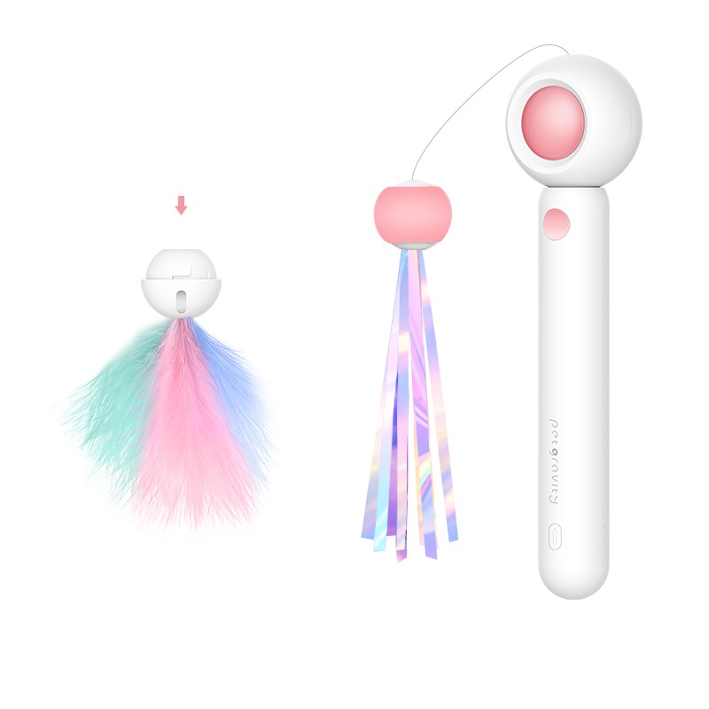 HKM-3338429 Adjustable Feather Teaser Stick with Gravity Bounce and Replaceable Heads for Cats