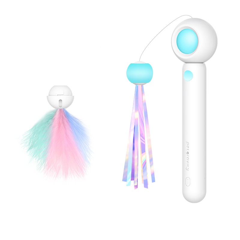 HKM-3338429 Adjustable Feather Teaser Stick with Gravity Bounce and Replaceable Heads for Cats