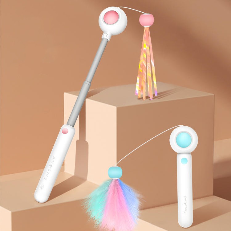 HKM-3338429 Adjustable Feather Teaser Stick with Gravity Bounce and Replaceable Heads for Cats