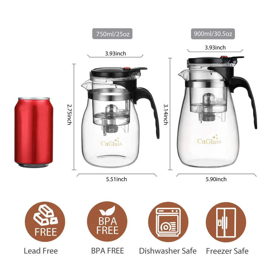 HKM-333843 Borosilicate Glass Brew Pot with Press for Coffee and Tea, Stovetop Safe, 30.5oz Capacity