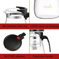 HKM-333843 Borosilicate Glass Brew Pot with Press for Coffee and Tea, Stovetop Safe, 30.5oz Capacity
