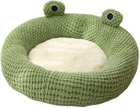 HKM-3339069 Frog-Shaped Plush Cat Bed Nest for Small Pets - Comfortable Indoor Kennel for Cats, Kittens, and Dogs