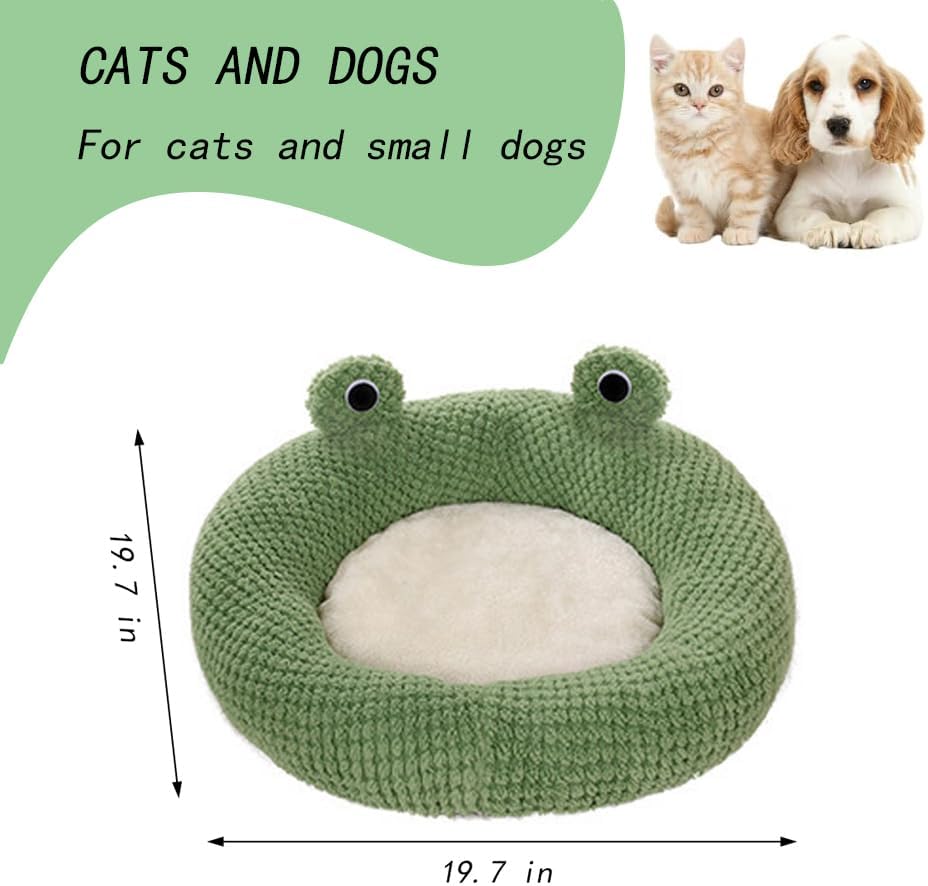 HKM-3339069 Frog-Shaped Plush Cat Bed Nest for Small Pets - Comfortable Indoor Kennel for Cats, Kittens, and Dogs