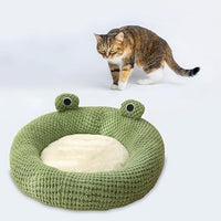 HKM-3339069 Frog-Shaped Plush Cat Bed Nest for Small Pets - Comfortable Indoor Kennel for Cats, Kittens, and Dogs