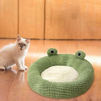 HKM-3339069 Frog-Shaped Plush Cat Bed Nest for Small Pets - Comfortable Indoor Kennel for Cats, Kittens, and Dogs