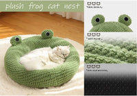 HKM-3339069 Frog-Shaped Plush Cat Bed Nest for Small Pets - Comfortable Indoor Kennel for Cats, Kittens, and Dogs