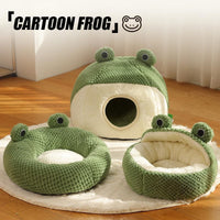 HKM-3339069 Frog-Shaped Plush Cat Bed Nest for Small Pets - Comfortable Indoor Kennel for Cats, Kittens, and Dogs