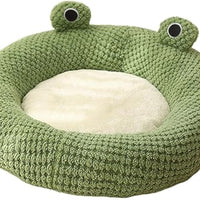 HKM-3339069 Frog-Shaped Plush Cat Bed Nest for Small Pets - Comfortable Indoor Kennel for Cats, Kittens, and Dogs
