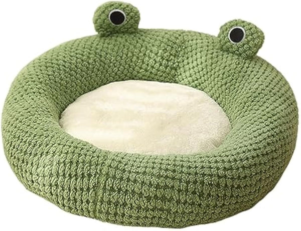 HKM-3339069 Frog-Shaped Plush Cat Bed Nest for Small Pets - Comfortable Indoor Kennel for Cats, Kittens, and Dogs