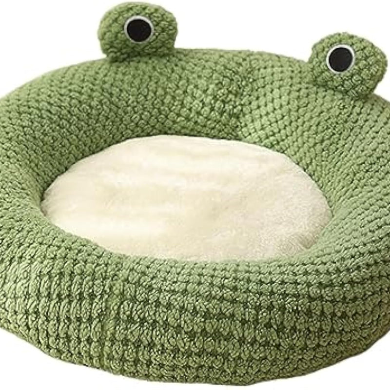 HKM-3339069 Frog-Shaped Plush Cat Bed Nest for Small Pets - Comfortable Indoor Kennel for Cats, Kittens, and Dogs