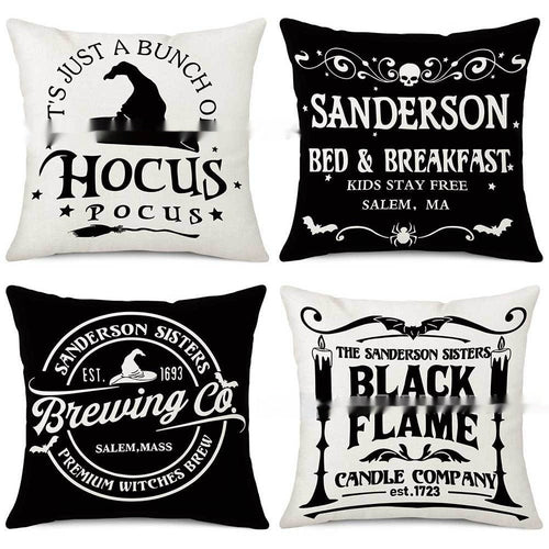 HKM-333907 Halloween Decorative Pillow Cover with Witch Broom and Festive Patterns, 45x45cm Nordic Style