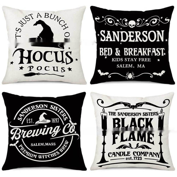 HKM-333907 Halloween Decorative Pillow Cover with Witch Broom and Festive Patterns, 45x45cm Nordic Style
