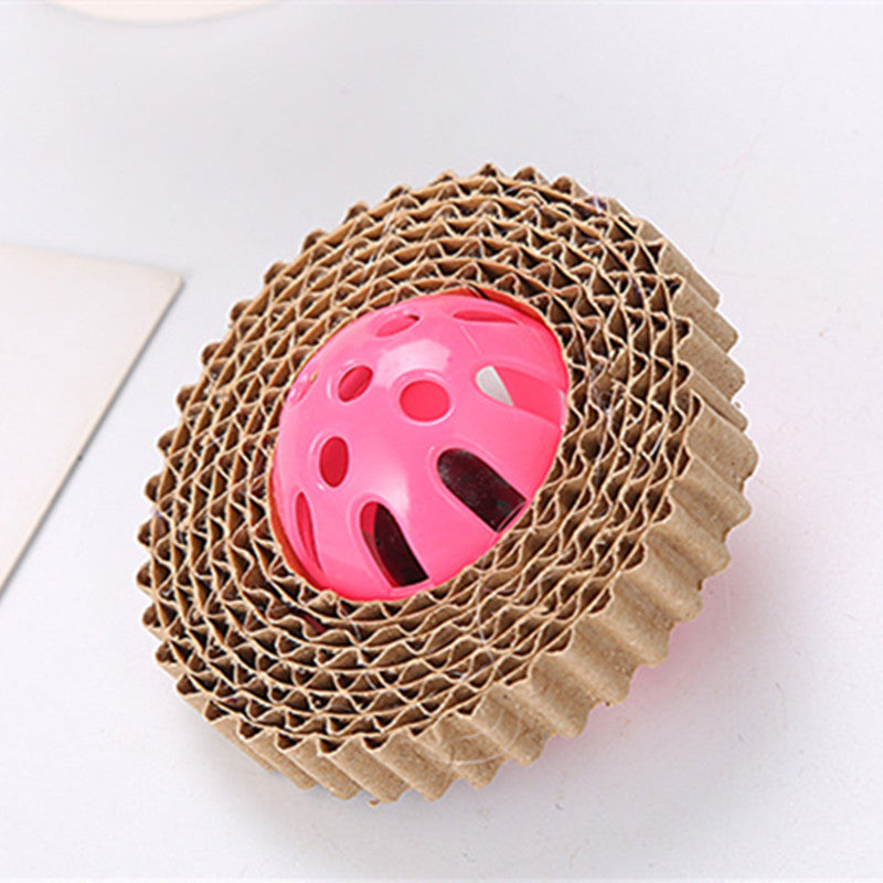 HKM-3340221 Corrugated Paper Cat Toy Ball - 7cm Diameter in Red, Green, and Purple