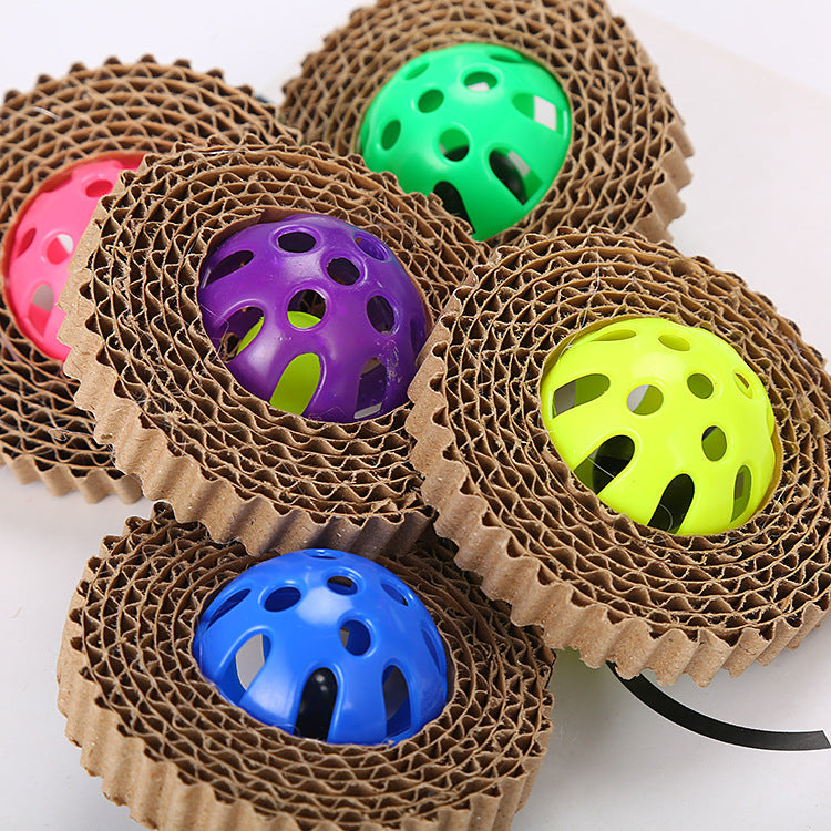 HKM-3340221 Corrugated Paper Cat Toy Ball - 7cm Diameter in Red, Green, and Purple