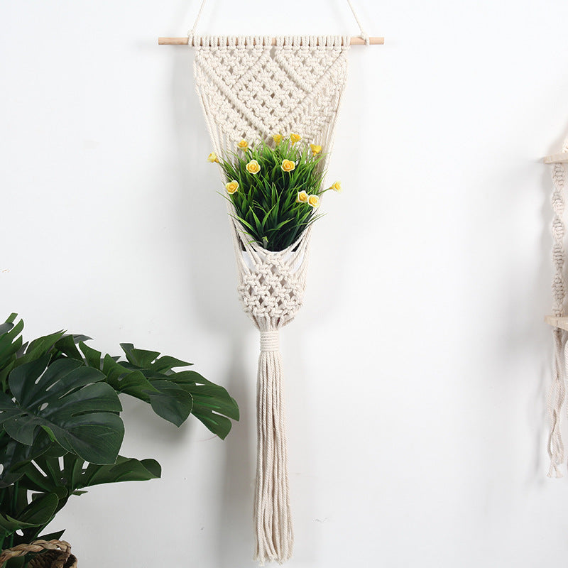 HKM-334163 Hand-Woven Cotton Woven Net Bag for Flower Basket Wall Decoration