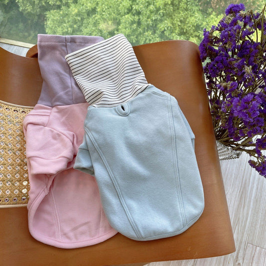 HKM-3343165 Color Block High Collar Basic Shirt for Dogs - Casual Pet Clothing in Pink, Light Blue, and Brown