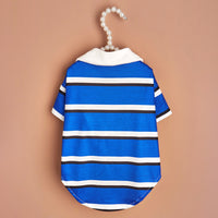HKM-3345725 Blue and White Striped Polo Shirt for Dogs - Stylish Pet Clothing in Multiple Sizes