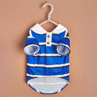 HKM-3345725 Blue and White Striped Polo Shirt for Dogs - Stylish Pet Clothing in Multiple Sizes