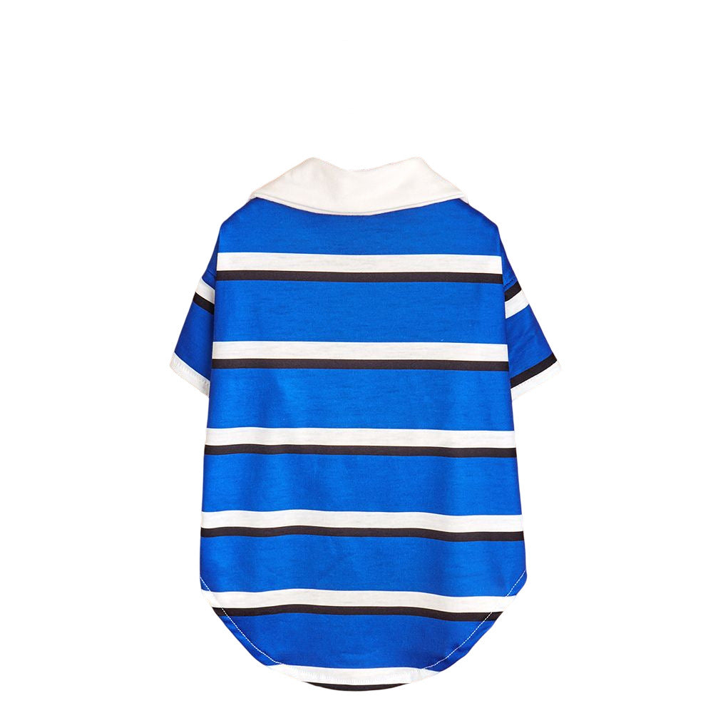 HKM-3345725 Blue and White Striped Polo Shirt for Dogs - Stylish Pet Clothing in Multiple Sizes
