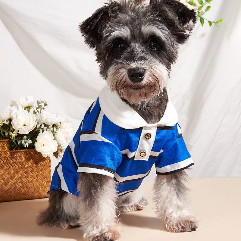 HKM-3345725 Blue and White Striped Polo Shirt for Dogs - Stylish Pet Clothing in Multiple Sizes